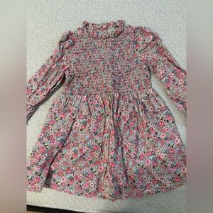 Janie and Jack Pink Floral Smocked Long-Sleeve Dress